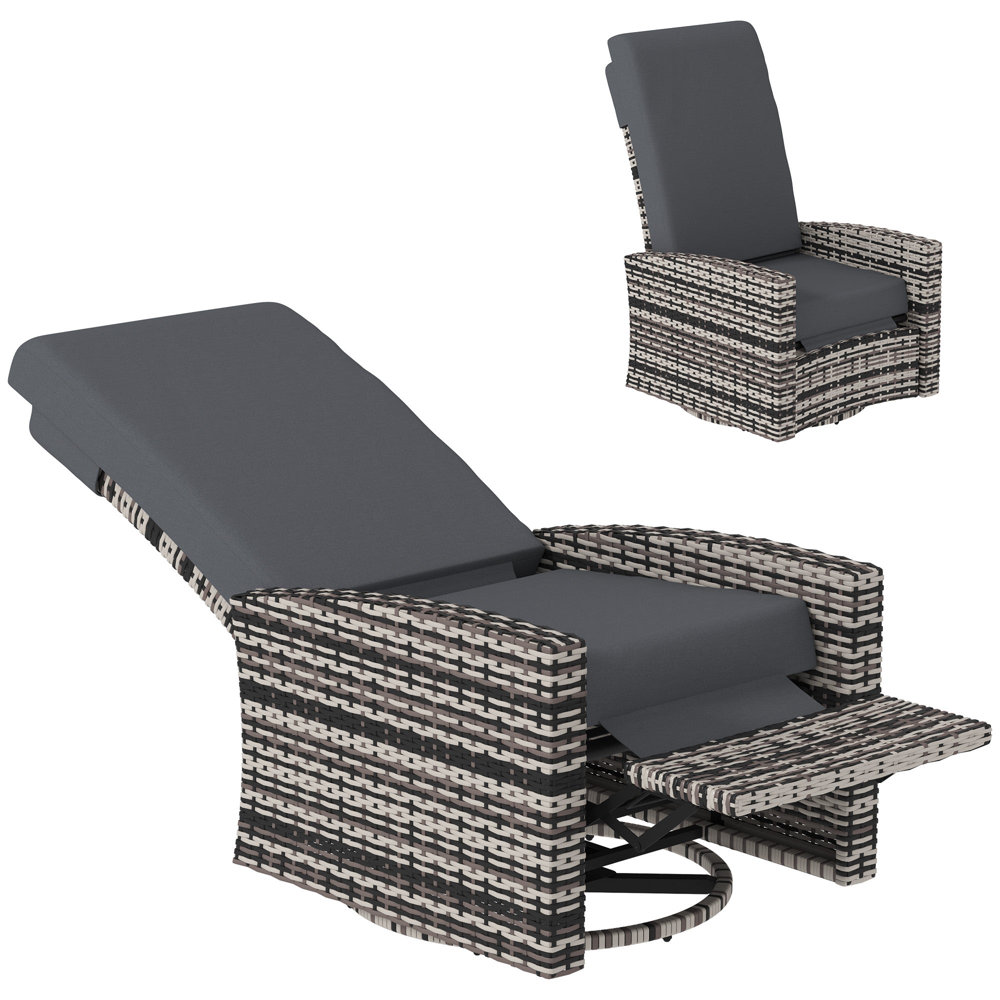 Wicker Swivel Reclining Garden Chair - Gray
