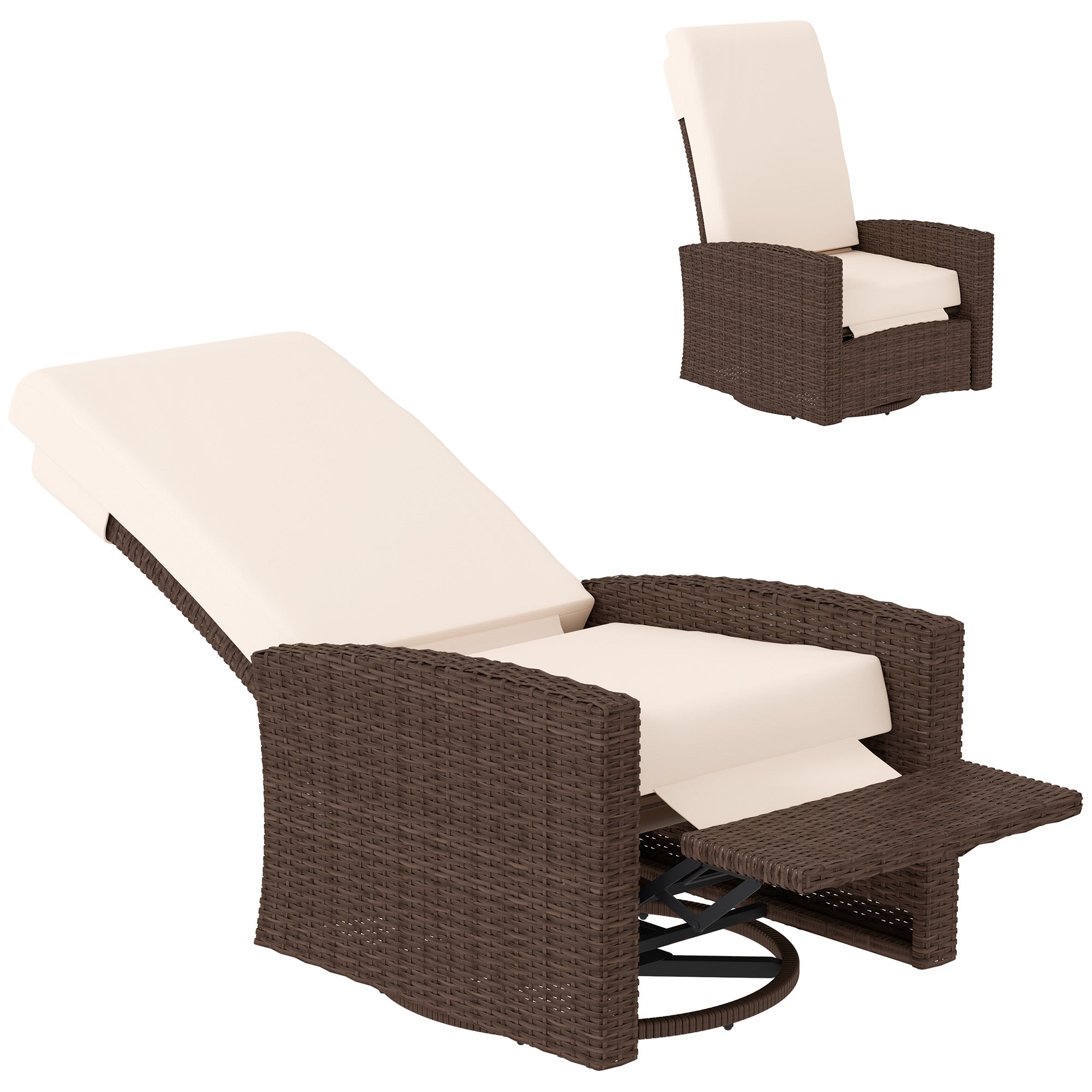Wicker Swivel Reclining Garden Chair - Cream White